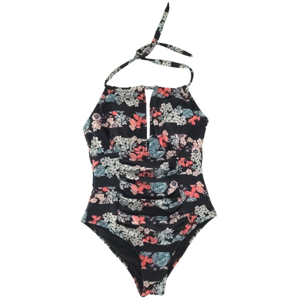 Cupshe Ice Shards Shirring One-piece Swimsuit Keyhole Halter Tie Neck Ruching S